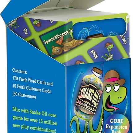 SNAKE OIL - The Silly Selling Party Game - Funny Group 3-10 Player Card Games - Fun Travel Activity for Friends and Family - Booster Shot Expansion for Ages 10+