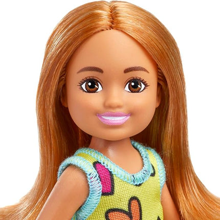 Barbie Chelsea Small Doll in Yellow Heart-Print Dress & Sneakers with Blonde Ponytail & Blue Eyes