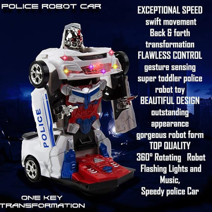 Toysery Transforming Robot Police Car Toy with Lights - Smart Police Car to Robot Toy for Kids and Toddlers, Bump and Go Action, Perfect for Boys Ages 3-5