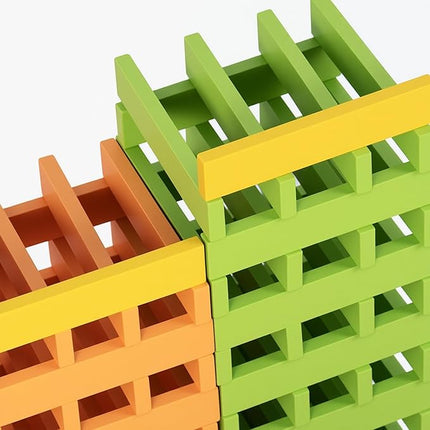 300pcs Open Ended Wooden Building Blocks for Kids 6.6lb, Solid Rectangular Wood Construction Toys for Toddlers, STEM Building Set,Birthday Gift for Kids Ages 3-8 Small 4.7" - Pine Rainbow