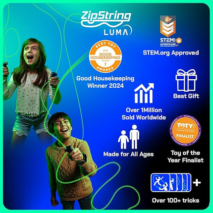 ZipString Luma - The Patented Glow-in-The-Dark Toy That Flies a Loop of String, Creates Endless Shapes and Tricks Built-in LED for Glowing Fun. Perfect STEM Gift for Kids & Adults. Wonderment Awaits