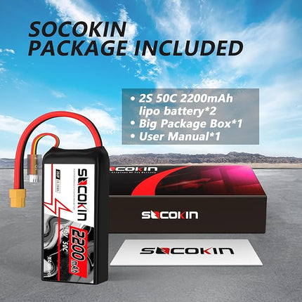 2S Lipo Battery 7.4V 50C 2200mAh Batteries with XT60 Connector Plug Shorty Soft Case Battery for RC Car Truck Boat Truggy FPV Drone Quadcopter UAV Airplane Helicopter (2 Pack)