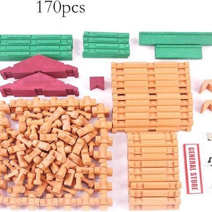Wondertoys 170 Pieces Wood Logs Set Ages 3+, Classic Building Log Toys for Boy, Creative Construction Engineering Educational Gifts