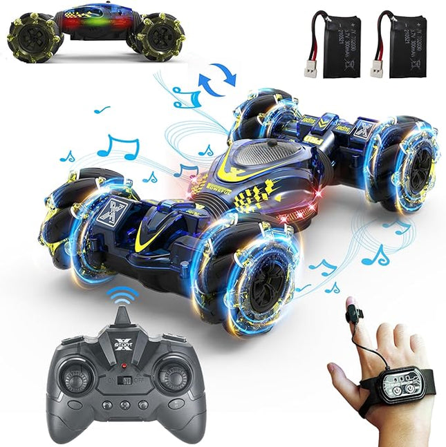 Gesture Sensing RC Stunt Car Toys for Boys Girls 6-12, 4WD Drift Hand Controlled Car Offroad 360° Rotation with Lights Music for Kids Age 7 9 10 11 12 Years Old Birthday Xmas Gifts