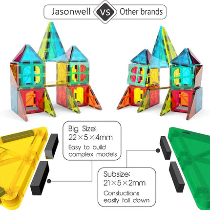 Jasonwell Magnetic Tiles Kids Magnetic Blocks 60PCS Building Sets 3D Magnet Tile Building Blocks Toy Construction Educational STEM Toys Gifts for Toddlers Boys Girls 3 4 5 6 7 8 9 10 + Year Old