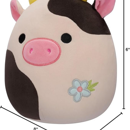 Squishmallows Original 8-Inch Connor Cow with Blue Flower Embroidery - Official Jazwares Plush