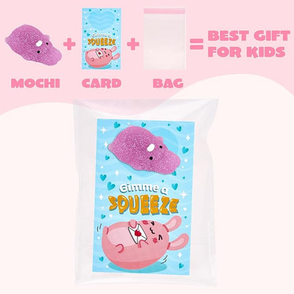 JOYIN 28 Packs Valentines Day Gifts for Kids, Kawaii Mochi Squishy Toy with Valentines Day Cards for Kids School Classroom, Stress Relief Toy for Boy Girl Valentine Party Favor, Class Exchange Prizes