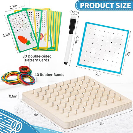 2Pack Wooden geoboards with Rubber Bands Montessori Toys, Mathematical Education Toy for Kids with Pattern Cards and geo Boards to Figures and Shapes, Brain Teaser STEM Toys for Classroom.