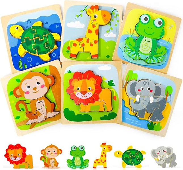 TOY Life Wooden Puzzles for Toddlers 2-4, Montessori Toys for 1 2 3 Year Old Boys Girls, Animals Puzzles Educational Learning Toys 2 Year Old, Birthdays Gifts Toy for 2 Year Old Girl Boy