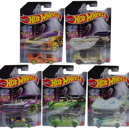 Hot Wheels Mattel 2022 Halloween Die‑Cast 5‑Vehicle Collector’s Set, Haunted Graphics & Glow Effects, 1:64 Scale, DXT91-956E, Ages 3+