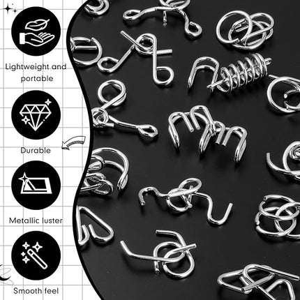 Yilloog Metal Brain Teaser Puzzles Set of 36 with Pouch, Steel IQ Games Physics Mind Metal Puzzles for Adults Basket Stocking Stuffers for Adults Challenge Gifts(Medium)