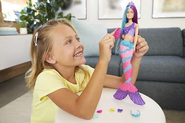 Barbie Dreamtopia Doll, Mermaid Toys, Pink Ombre Tail & Extra-Long Fantasy Hair with Brush, Tiaras & Styling Accessories