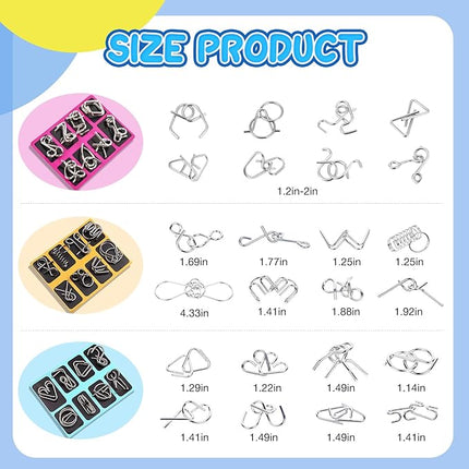 Metal Brain Teaser Puzzles Ring Educational Toys, Steel IQ Games Physics Mind Metal Puzzles for Adults, Unlock Interlock Game, Brain Teaser Puzzle for Party Favor Kids (A+B+C)