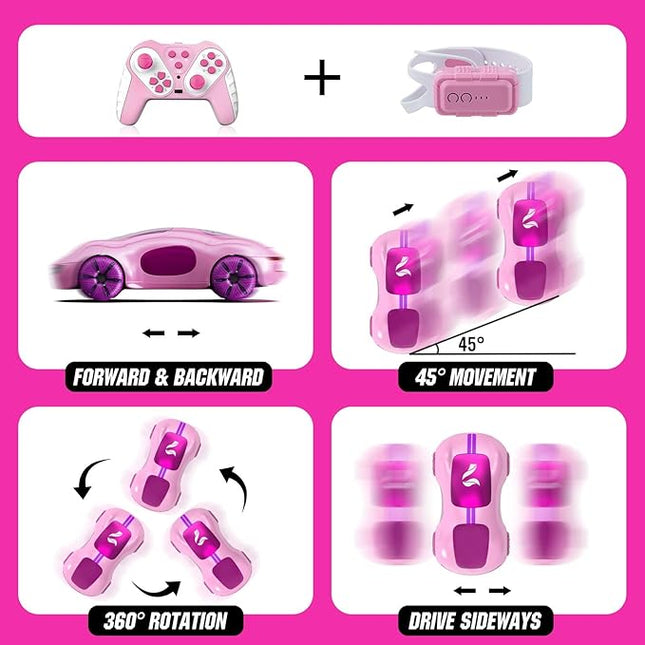 Gesture Sensing Remote Control Car, Drift RC Stunt Car with Light Spray & Sound, 2.4GHz Hobby RC Cars Toy for Kids, 360° Rotate, Birthday Gifts for Boys Girls 6-12（Pink）