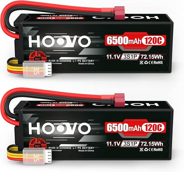 HOOVO 3S Lipo Battery 11.1V 6500mAh 120C Hard Case with Deans T Plug for RC Vehicles, RC Car Truck, RC Quadcopter, Helicopter, RC Boat, DJI Airplane, LOSI Associated Racing Hobby (2 Packs)