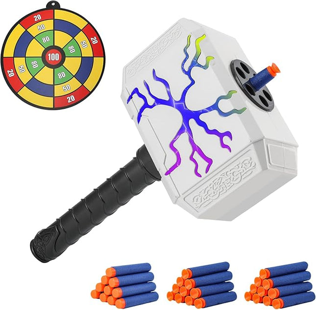 Dart-Blasting Hammer Toys Guns with Light -Toys for 6+ Year Old Boys,Kids Roleplay Toy Thunder Mjolnir Includes 30 Darts Gift for Boys & Girls Shooting Game Toy