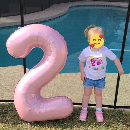 Smlpuame Pastel Pink 2 Balloons, 40 Inch Large Light Pink Foil Number Balloons 0-10, Self-Sealing 2nd Birthday Balloon for Girls Women Anniversary Baby Shower Princess Party Decorations Supplies