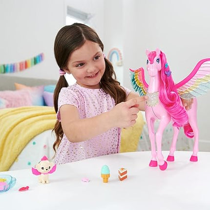 Barbie Doll Toys, Pegasus Pink Winged Horse Toy with 10 Accessories Including Puppy & Barrettes, Inspired A Touch of Magic