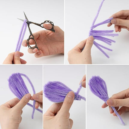 Caydo 300 Pieces Purple Pipe Cleaners, Thick Fluffy Chenille Stems, Pipe Cleaner Crafts for Arts & Crafts, Perfect for Making Animals, Flowers, and Valentine's Day Decorations