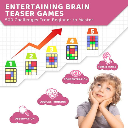 HOMESTEC Logical Super Slide Puzzle, Hand Held Travel Games for Kids and Adults, Brain Teaser Toys Road Trip Activities for Boys and Girls, Birthday Easter Basket Stuffers (Pink)