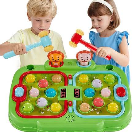 Whack A Mole Game for Toddlers, Interactive Pounding Toy for 3 Year Old Boys and Girls, Educational Whack Mole Game for Kids with Sound and Light, Gifts for Ages 3+, 2 Hammers & 5 Modes