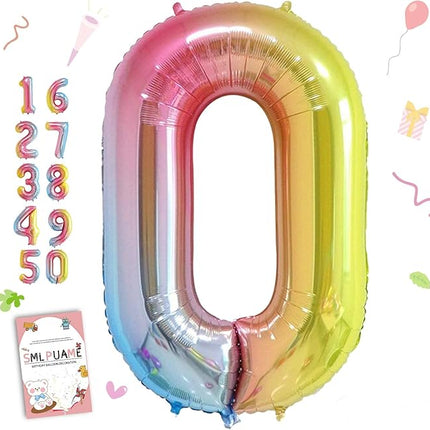 Smlpuame 40 Inch Number Balloons 0-9 Rainbow Gradient Large Number 0 Balloons, Digital Balloons for Birthday Party Celebration Decorations, Helium Foil Number Balloons for Wedding Anniversary