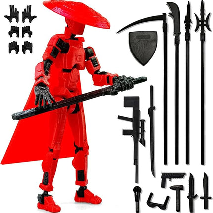 Already Assembled T13 Action Figure Accessories,T13 Multi-Jointed Movable 3D Printed Toys (Red-)