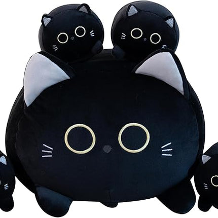 Black Cat Plush Stuffed Animals with 4 Kitties Plushies,16" Soft Jumbo Pillow Gifts for Kids Him Her Girlfriend Boyfriend