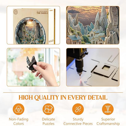 Wooden Puzzles for Adults, Wooden Jigsaw Puzzles for Adults Kids, 3D Vision Inside The Cave-2 Unique Shaped Wood Puzzles Adult, Creative Birthday Gifts for Friends Family Game (13.4 * 13.4in 300pcs)