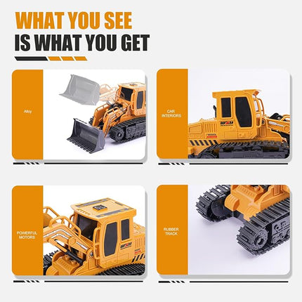 Remote Control Front Loader - Metal Shovel, LED Working Lights, Music & 2 Rechargeable Batteries, Construction Toys for Boys Age 4 5 6 7 8 Birthday Gift