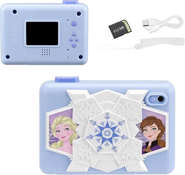 ekids Disney Frozen Kids Camera with SD Card, Digital Camera for Kids with Video Recording, Built-in Digital Stickers (Frozen)