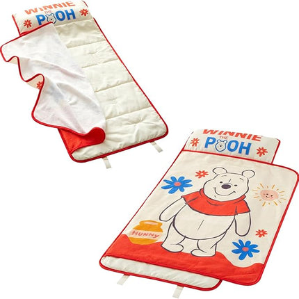 Super Soft Plush Toddler Quilted Nap Mat with Built in Blanket and Pillow