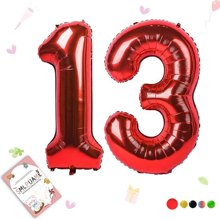 Smlpuame 40 inch Number Balloon 0-9 Red Large Number 13 Balloons,Digital Balloons for Birthday Party Celebration Decorations Supplies, Helium Foil Number Balloons for Wedding Anniversary