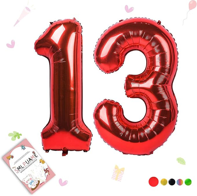 Smlpuame 40 inch Number Balloon 0-9 Red Large Number 13 Balloons,Digital Balloons for Birthday Party Celebration Decorations Supplies, Helium Foil Number Balloons for Wedding Anniversary