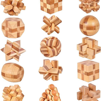 VolksRose 15pcs Wooden Brain Teaser Puzzles, IQ Challenge Puzzle Games, Logic Smart Mind Puzzle Box Lock Toy Removing Assembling 3D Small Puzzle Gift Set for Adults Teenagers Kids, 1.8inch 4.5cm