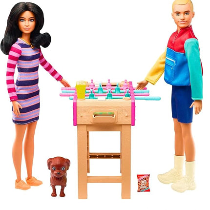 Barbie Mini Playset with Pet, Accessories and Working Foosball Table, Game Night Theme, Gift for 3 to 7 Year Olds