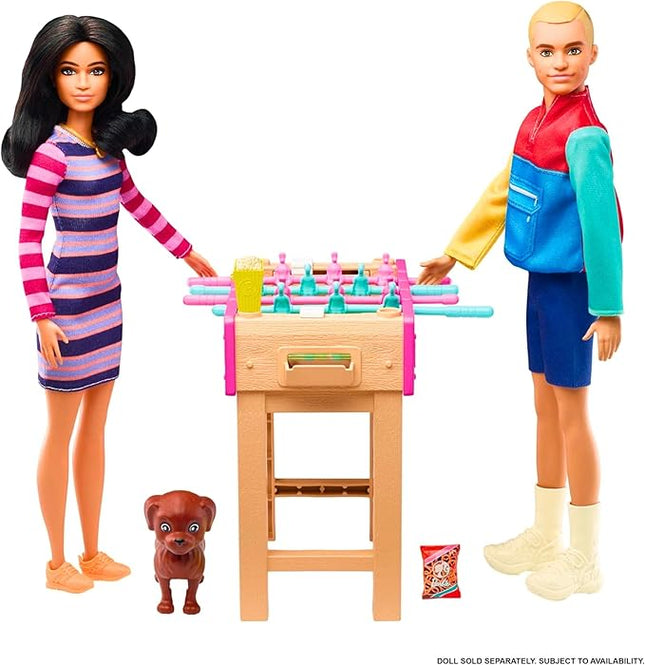 Barbie Mini Playset with Pet, Accessories and Working Foosball Table, Game Night Theme, Gift for 3 to 7 Year Olds
