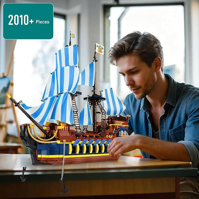 YESHIN Pirates Ship Model Building Blocks Kits, MOC Sailboat Model Construction Set to Build, Gift for Adult Collections Enthusiasts (2010+Pieces)
