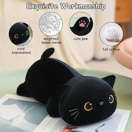 SQEQE Weighted Black Cat Plush, Weighted Black Cat Stuffed Animal, Cute Plushies Soft Pillow Toy Gift for Kids Adults 23.6 Inch, 3.1 Lbs