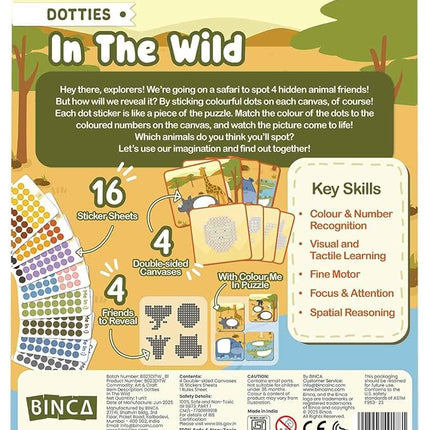 BINCA Dotties Dot Art Activity Kit, 750+ Stickers, Wild Animals Mess-Free Activities, DIY Dot Sticker Art for Toddlers, Kids Travel Activities, Craft Kits & Gifts for Boys & Girls Ages 4,5,6,7