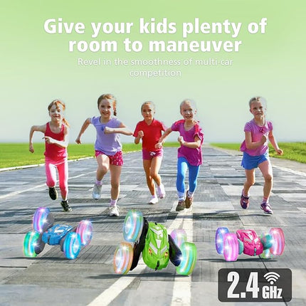 Remote Control Car for Boy 6-12 with Flashing Light, 6 7 8 9 Years Old Boy Toys, Race RC Cars Stunt Drift 4WD 2.4Ghz Double Sided 360° Flip, Boys Gift Idea for Kids Birthday Christmas, Green