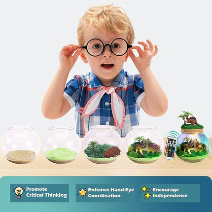 Dinosaur Light-Up Terrarium Kit for Kids- Birthday Gifts for Boys Ages 4 5 6 7 8-12 Year Old- Dinosaur Toys for Boys with Multicolor LED Light & Remote