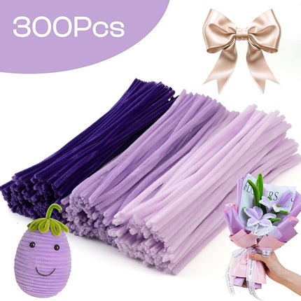 Caydo 300 Pieces Purple Pipe Cleaners, Thick Fluffy Chenille Stems, Pipe Cleaner Crafts for Arts & Crafts, Perfect for Making Animals, Flowers, and Valentine's Day Decorations