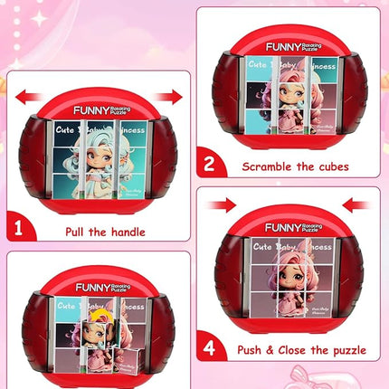 Rotating 3D Puzzle for Kids 3 4 5 6 7 Year Old, 4 Puzzles in 1, Handheld Game Fidget Toys for Travel, Cars & Plane, Fine Motor Skills Developing (Cute Little Princess)