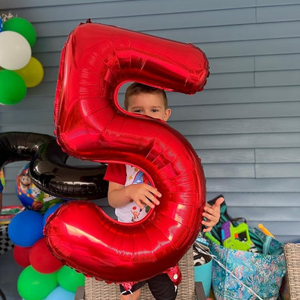 Smlpuame 40 inch Number Balloon 0-9 Red Large Number 5 Balloons,Digital Balloons for Birthday Party Celebration Decorations Supplies, Helium Foil Number Balloons for Wedding Anniversary