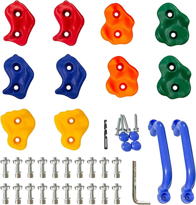 KINSPORY 10Pc Colourful Pig Nose Shape Children Rock Climbing Holds Indoor Outdoor Kids Playground Build with Two Blue Handles - Mounting Hardware Kit Included