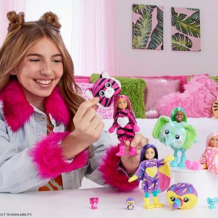 Barbie Cutie Reveal Chelsea Small Doll, Jungle Series Elephant Plush Costume, 7 Surprises Include Mini Pet & Color Change