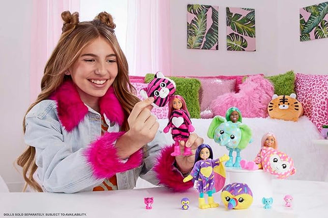 Barbie Cutie Reveal Chelsea Small Doll, Jungle Series Elephant Plush Costume, 7 Surprises Include Mini Pet & Color Change