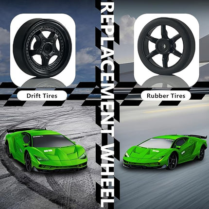 Remote Control Car RC Drift Car 2.4GHz 1:24 4WD 15KM/H High Speed Racing Sport Car with LED Lights Drifting Tire Racing Sport Toy for Adults Boys Girls Kids Gift 2Pcs Rechargeable Batteries