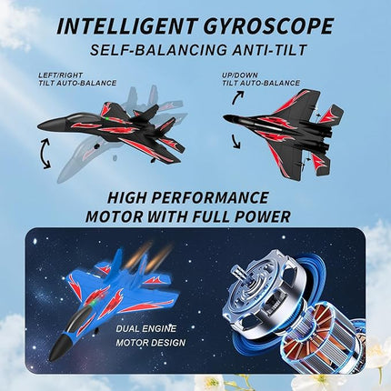 Foam Remote Control Wireless Airplanes RC Planes, Remote Control Fighter Toys, 2CH 2.4Ghz RC Fighter Jet with Light, Hobby Rc Airplanes Easy to Fly for Kids Boys Adults(Black)